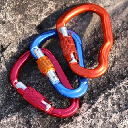 Whosale 12-30KN Round/D-Sharped Aluminum Carabiner Clip Screw Locking Camping Climbing Hiking Snap Hook 