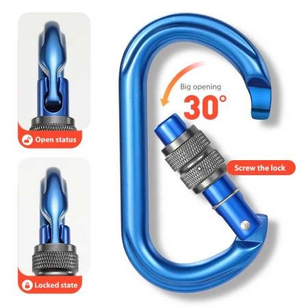 Factory Wholesale 25KN Heavy Duty Aluminium Alloy Carabiner Clip, D-Ring Clip Hook with screwgate 