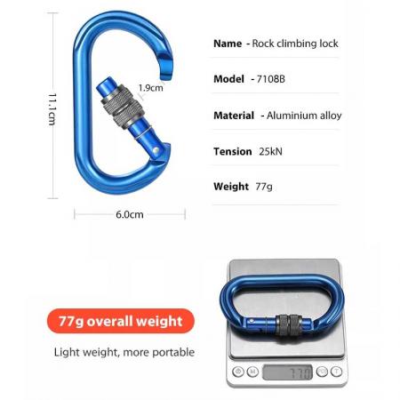 Factory Wholesale 25KN Heavy Duty Aluminium Alloy Carabiner Clip, D-Ring Clip Hook with screwgate 