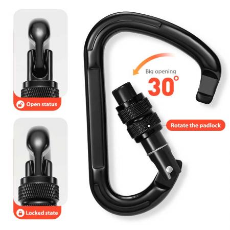 Hot Sale D-Shaped Climbing Carabiner Locking Climbing Hook with Screwgate Snap Hook Clip for Hammocks Mini Carabiner Camping 