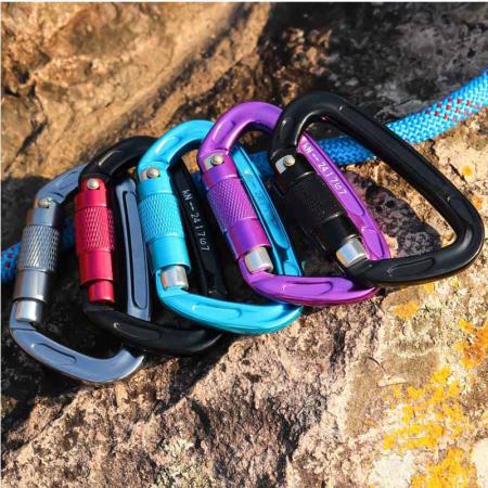 Wholesale Custom Camping Hiking Outdoor Safety Snap Hook Clip logo Locking Aluminum Alloy Climbing Carabiner 