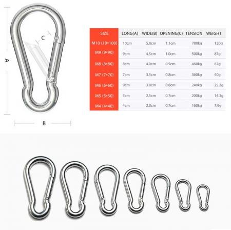 Factory Direct Wholesale Snap Hook 304/316 Stainless Steel Spring Climbing Button Carabiner 