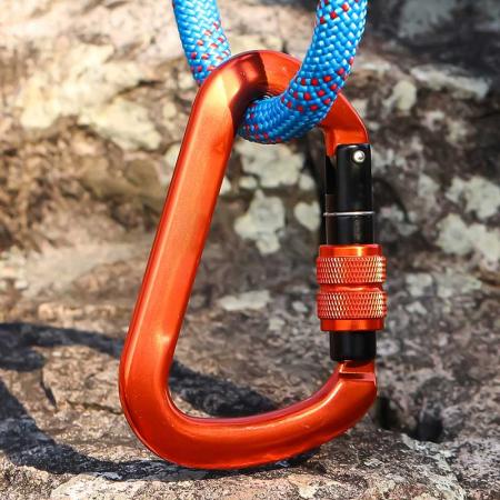 Twist Lock Climbing Carabiner Clips, Auto Locking and Heavy Duty, CE Certified for Climbing and Rappelling, Carabiner Dog Leash, D Shaped, Large Size 