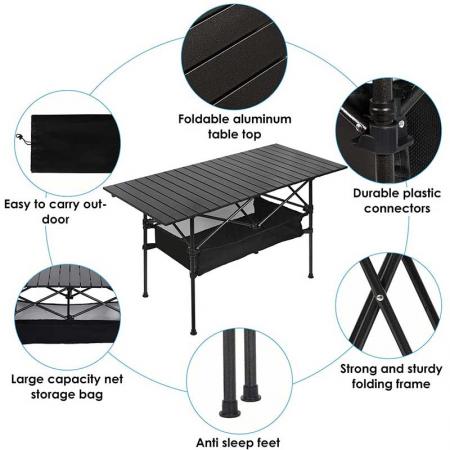 Large Portable Camping Table Aluminum Folding Picnic Cook Station Roll-up Table for Camping BBQ Party Picnic Backyard 
