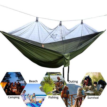 Camping Nylon Hammock Mosquito Net with Heavy Duty Tree Strap for Travel Backpacking Hiking Outdoor Activities 