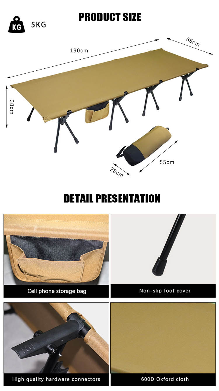 Adjustable Height Sleeping Cot Folding Camping Bed