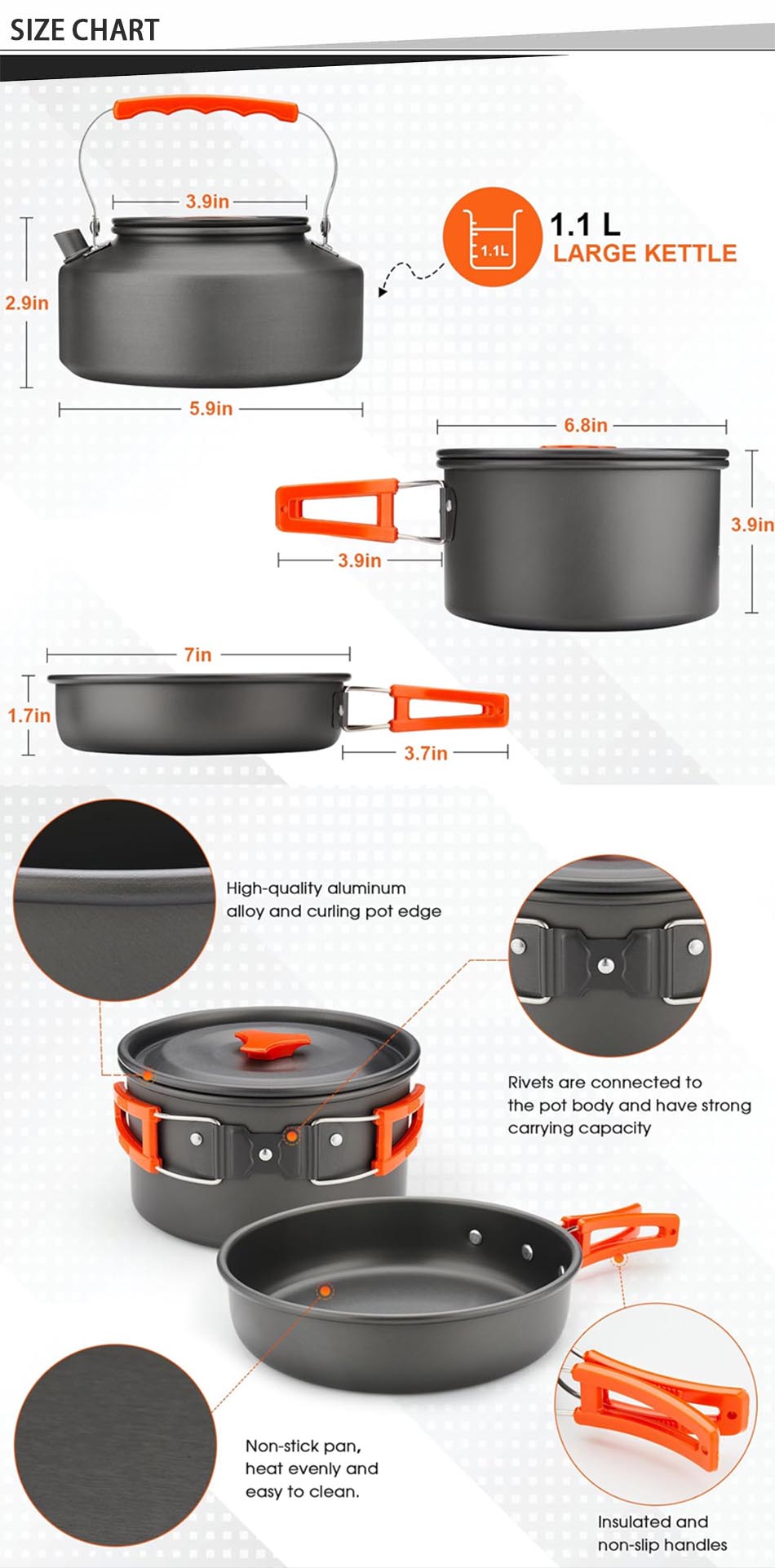 camp cookware set size