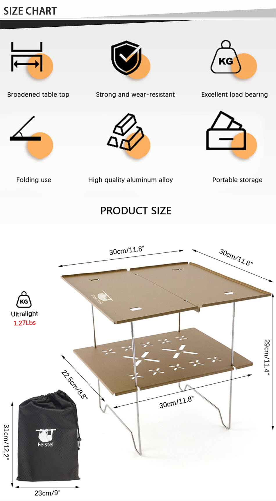 camping table folding chart