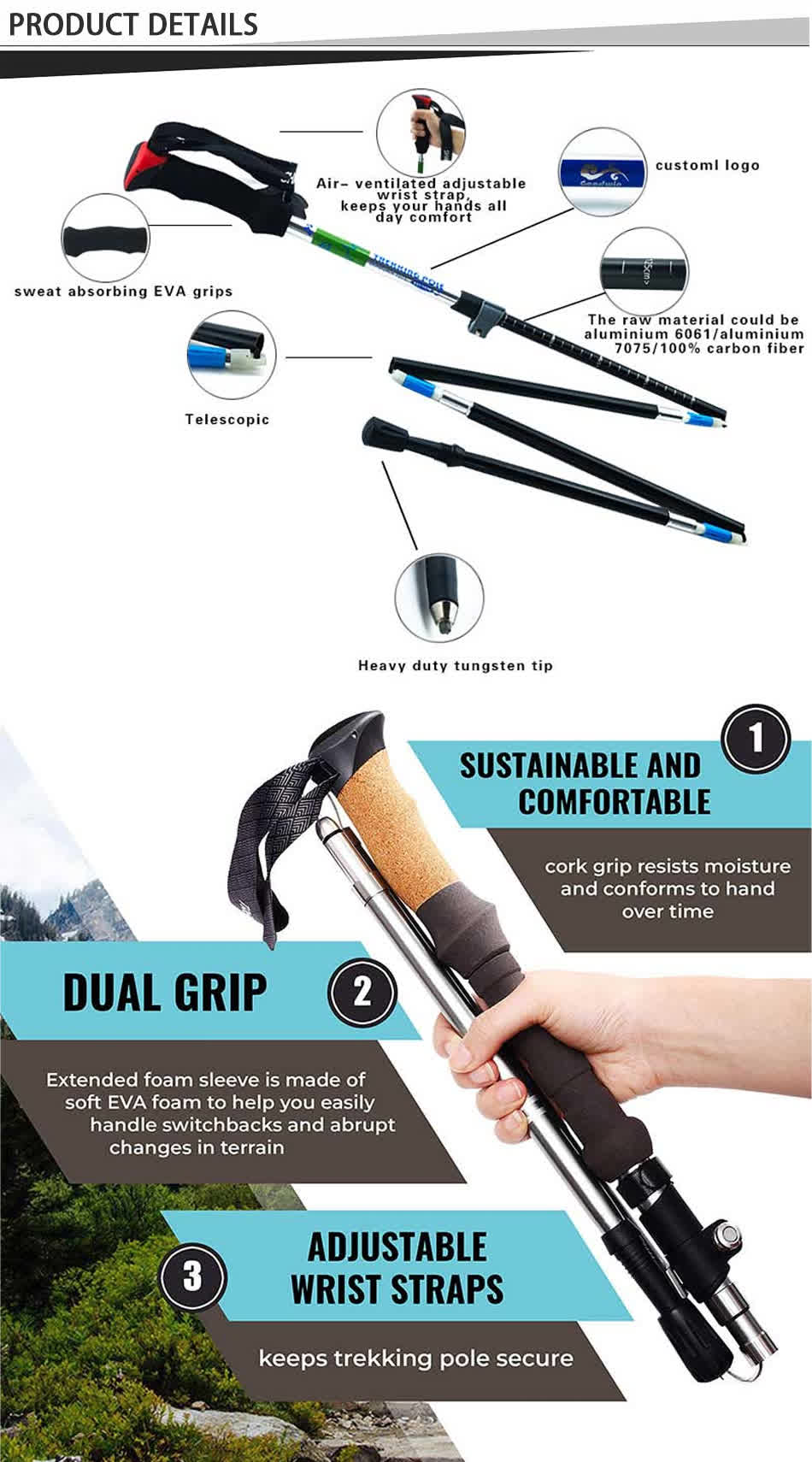 foldable trekking stick detail