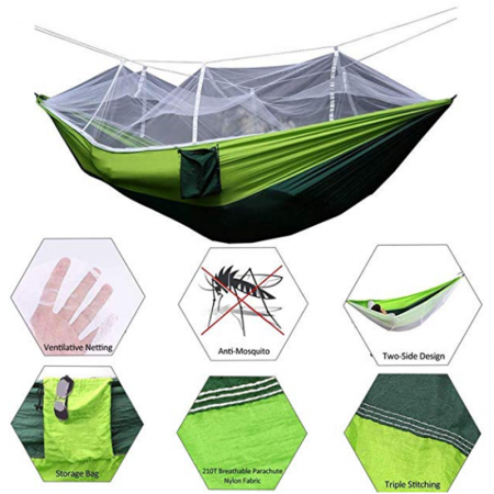 Double 2 person nylon backpacking camping travel hammock with mosquito net 