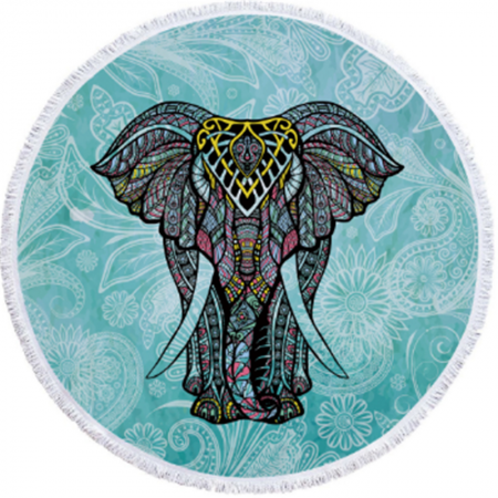 Microfiber Oversized Beach Towel 62 Inches Elephant Round Beach Towel with Tassels 