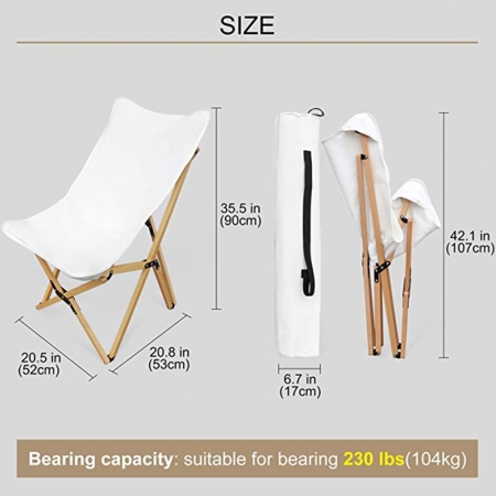 Outdoor folding beech chair, beach lounge wood chair for camping, backpacking picnic beach