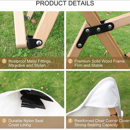 Outdoor folding beech chair, beach lounge wood chair for camping, backpacking picnic beach