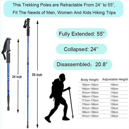 Adjustable Aluminum Telescopic Walking Stick Folding Trekking Pole for Climbing 