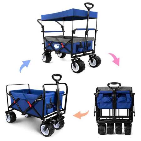 Outdoor Garden Trail Foldable Collapsible Utility Cart Wagon for Kids with Replaceable Cover 