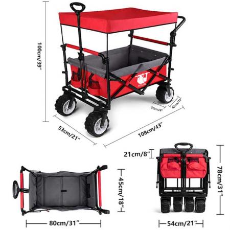 Heavy Duty Folding Outdoor Garden Beach Wagon Cart Trolley Collapsible Garden Transport Wagon 