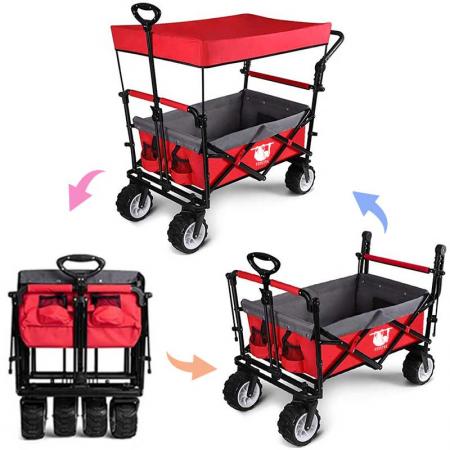 Heavy Duty Folding Outdoor Garden Beach Wagon Cart Trolley Collapsible Garden Transport Wagon 