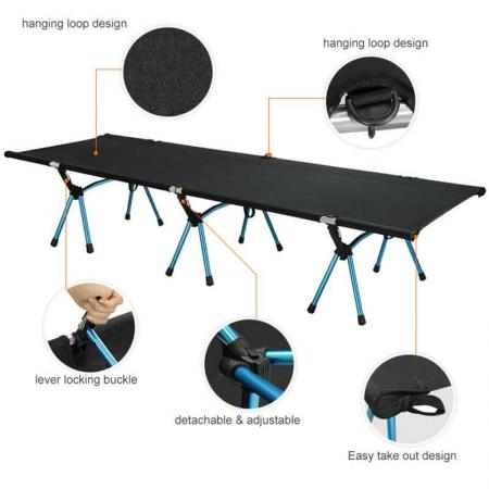 Outdoor single camping portable bed travel leisure fishing with side pockets Camping Cot 