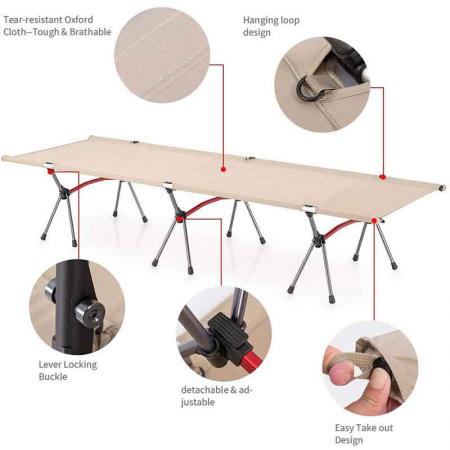 Outdoor Military Army camping equipment adjustable height Sleeping Cot folding camp bed 
