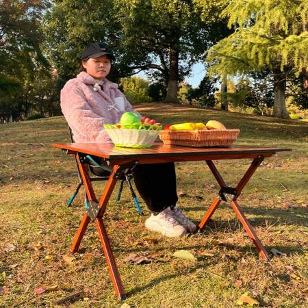 Outdoor Camping Table Aluminum Table Folding Wood Pattern Table Camping Outdoor Lightweight for Camping Beach Backyards BBQ Party 