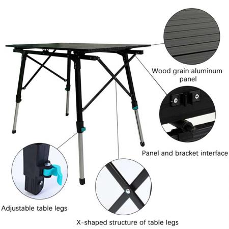 Outdoor Height Adjustable Lightweight Aluminum Folding Camping Table 