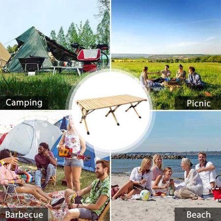 Folding Camping Table Wooden Outdoor Folding Picnic Table Wooden Table for Camp BBQ Picnic Party Beach