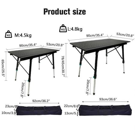 Outdoor Height Adjustable Lightweight Aluminum Folding Camping Table 