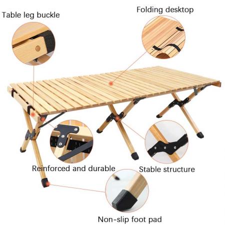 Folding Camping Table Wooden Outdoor Folding Picnic Table Wooden Table for Camp BBQ Picnic Party Beach 
