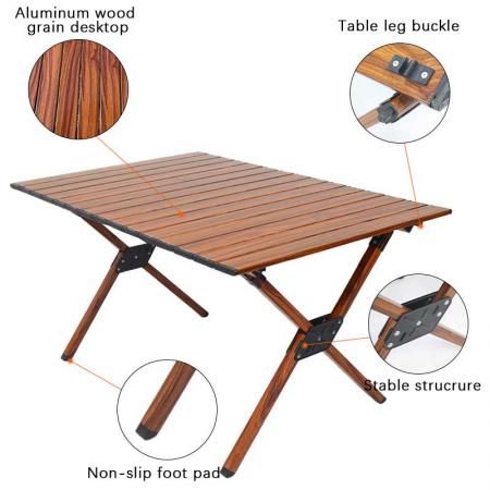 Outdoor Camping Table Aluminum Table Folding Wood Pattern Table Camping Outdoor Lightweight for Camping Beach Backyards BBQ Party 