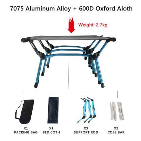 Outdoor single camping portable bed travel leisure fishing with side pockets Camping Cot 