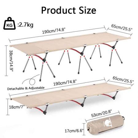 Outdoor Military Army camping equipment adjustable height Sleeping Cot folding camp bed 