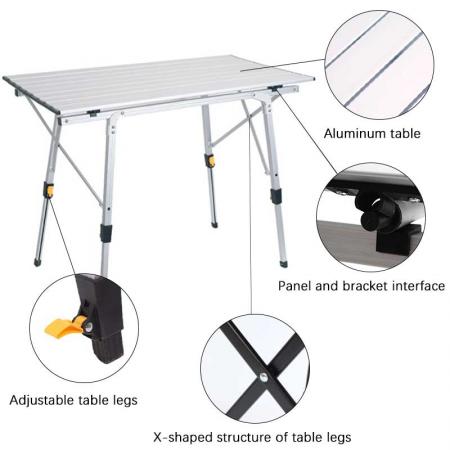Table Foldable Portable Adjustable Table Aluminum Folding Small Lightweight Portable Camping Table for Picnic Beach Outdoor 