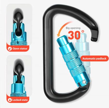 11KN D-Shaped Carabiner Aluminum clip Colorful Spring Snap Hook Climbing With Screw for Outdoor Sports