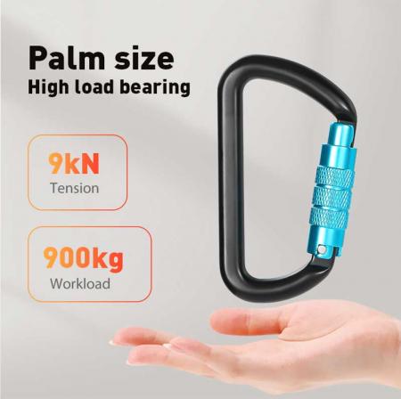 11KN D-Shaped Carabiner Aluminum clip Colorful Spring Snap Hook Climbing With Screw for Outdoor Sports