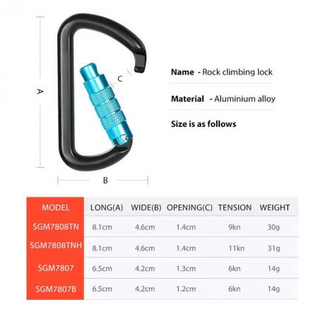 11KN D-Shaped Carabiner Aluminum clip Colorful Spring Snap Hook Climbing With Screw for Outdoor Sports