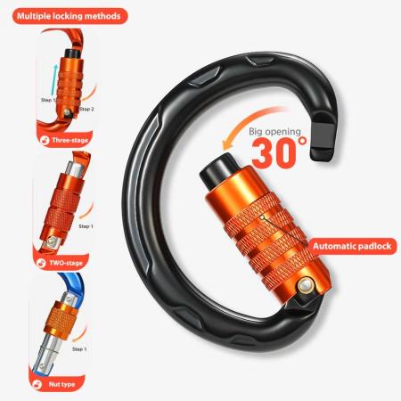 Super Light Rust Free Aluminium Alloy 7075 25kN Snap Hook Auto Locking Bulletproof Climbing Mini Carabiner 