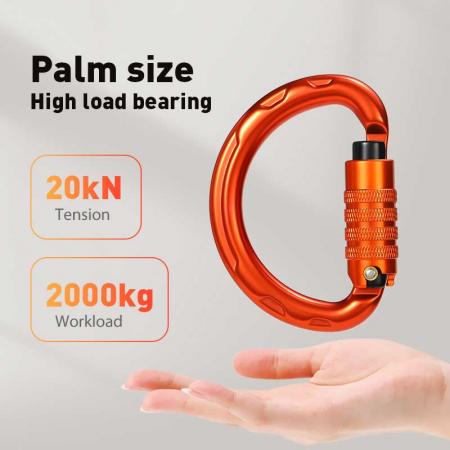 Whosale 12-30KN Round/D-Sharped Aluminum Carabiner Clip Screw Locking Camping Climbing Hiking Snap Hook 