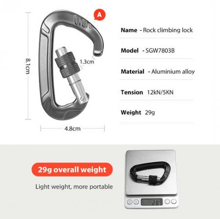 Custom Aluminum Climbing Screw Locking Carabiner 12kN Climbing Gear Gym Carabiner Clips Screwgate Snap Hook