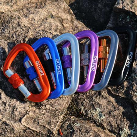 China Manufactory Customized Screw Lock Carabiner Clip Aluminum Climbing D-Ring 12kN Snap Hook 