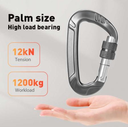 12KN Heavy Duty Aluminium Alloy Keychain Carabiner Clip for Climbing D-Ring Snap Hook with Screwgate  