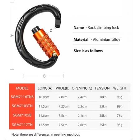 Wholesale 25KN Outdoor Carabiner Clip Customized Logo and Color Aluminum Rock Oval/Round Shaped Auto-Lock 