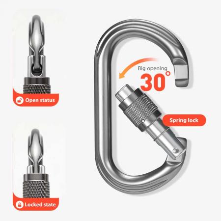 Outdoor Sports 25KN O-Shaped Snap Hook With Screw Climbing Aluminum Carabiner Clip