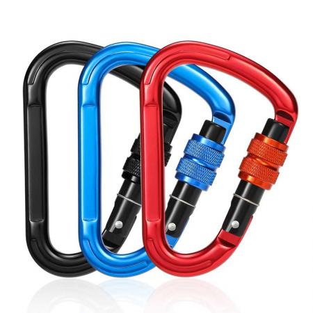 25KN D-Shaped Colorful Spring Snap Hook Climbing Aluminum Carabiner clip With Screw for Outdoor Sports 