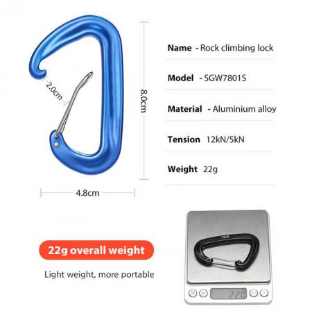 Factory Whosale Heavy Duty 12KN Snap Hook D Shape 7075 Aluminum Camping Carabiner Clip for Climbing 