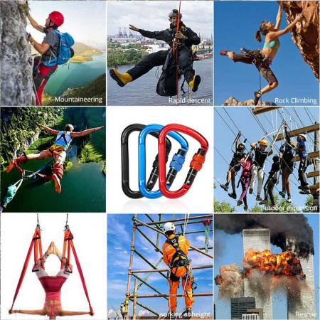 Factory Wholesale 25KN Heavy Duty Aluminium Alloy Carabiner Clip D-Ring Clip Hook with screwgate 