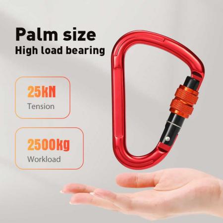 25KN D-Shaped Colorful Spring Snap Hook Climbing Aluminum Carabiner clip With Screw for Outdoor Sports 