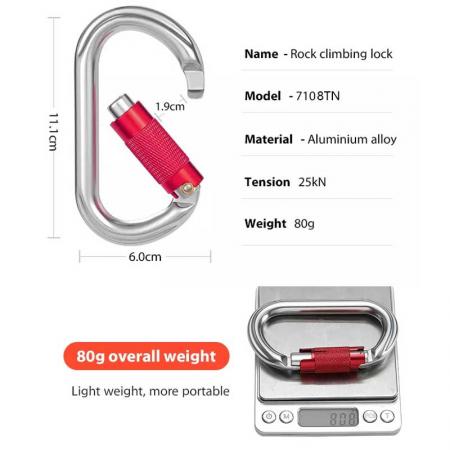 Heavy Duty Aluminium Alloy Climbing Carabiner Clip 0-Ring Snap Hook Clip Tool Carrier Carabiner 25KN Locking Carabiner 