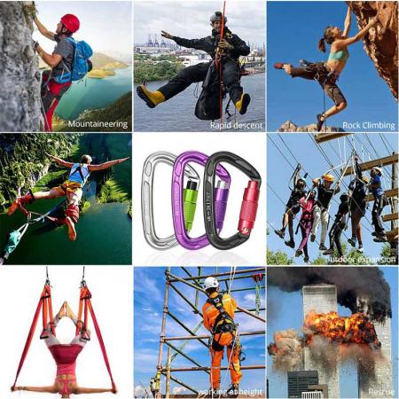 Factory Heavy Duty 23KN Snap Hook D Shape 7075 Aluminum Carabiner Clip for Climbing 