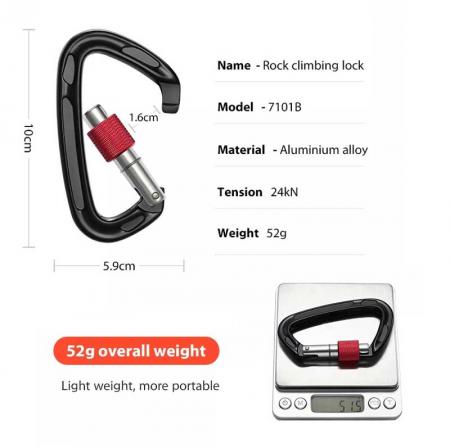 24KN Outdoor Custom Color Logo Snap Hook Aluminum Hiking Carabiner Hook 