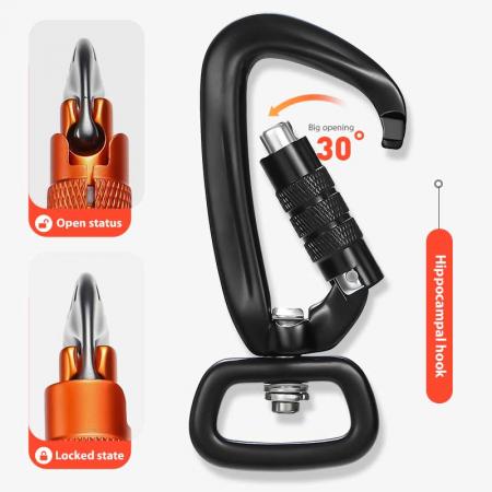 Good 4KN Black Auto Locking Aluminum Swivel Carabiner Snap Hook For Dog Leash 